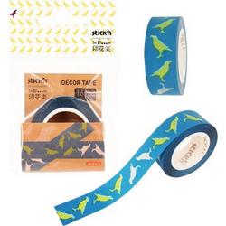 Decoratie papieren tape Stickn - Vogel patroon - 16mm breed - 10 meter rol - Niet permanent